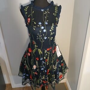 City Studio NWT Dress Sz 9 Junior Macy Short Navy Floral Embroidery Party